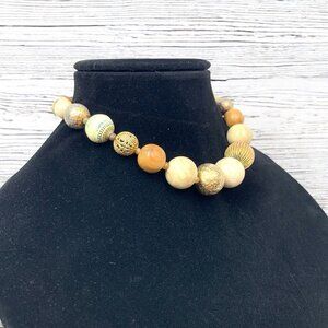 Polished Stone Beaded Princess Necklace Natural Earth Tones 16"L